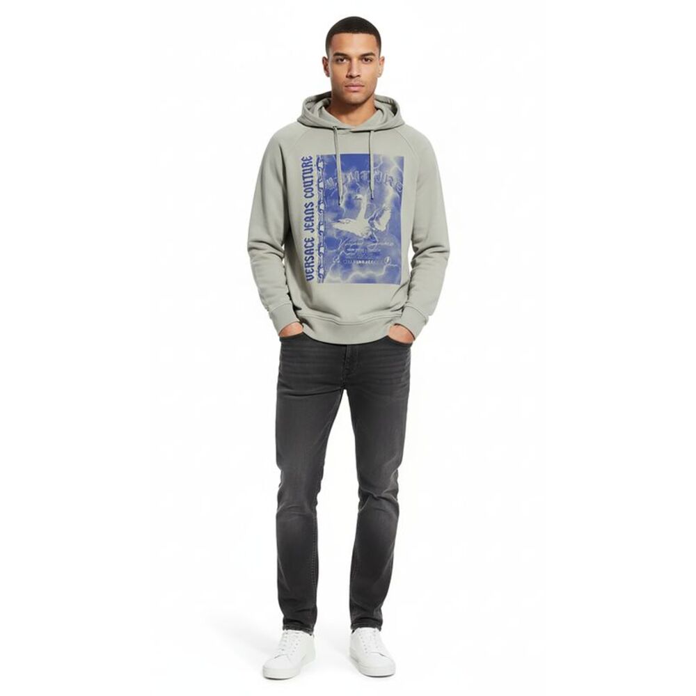 Versace Jeans Couture Ice Grey Cotton Mens Eagle Chain Print Hoodie